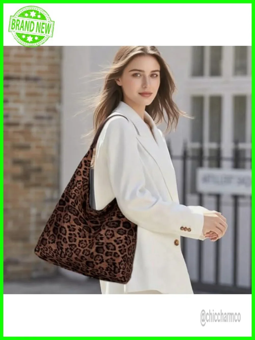 Faux Suede Leopard Hobo Tote Bag Large Capacity Work Bag
